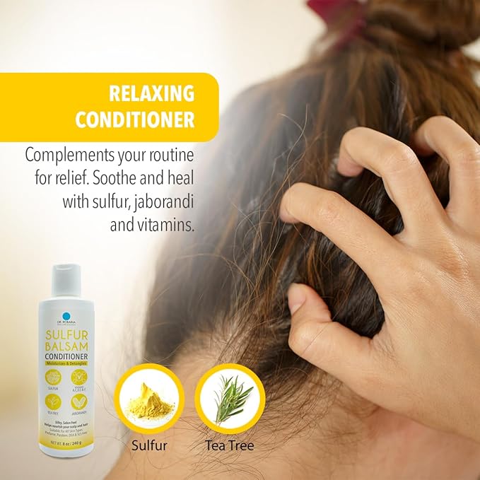 Dr. Robaina Sulfur Balsam Conditioner – Hydrating & Detangling Formula for Sensitive, Flaky or Itchy Scalp – Tea Tree & Shea Butter Blend – Color-Safe, Silicone-Free, 8 fl oz - Made in the USA