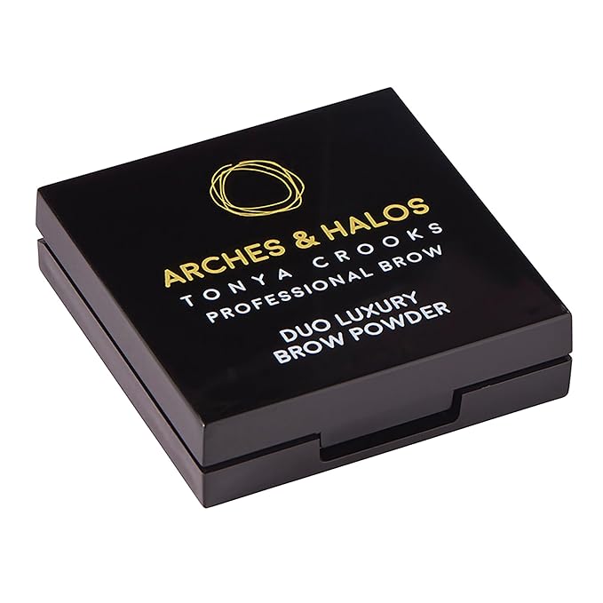 Arches and Halos Duo Luxury Brow Powder - Eyebrow Shaper and Color - Powder Compact with 2 Neutral Shades - Dark Brown - 0.1 oz