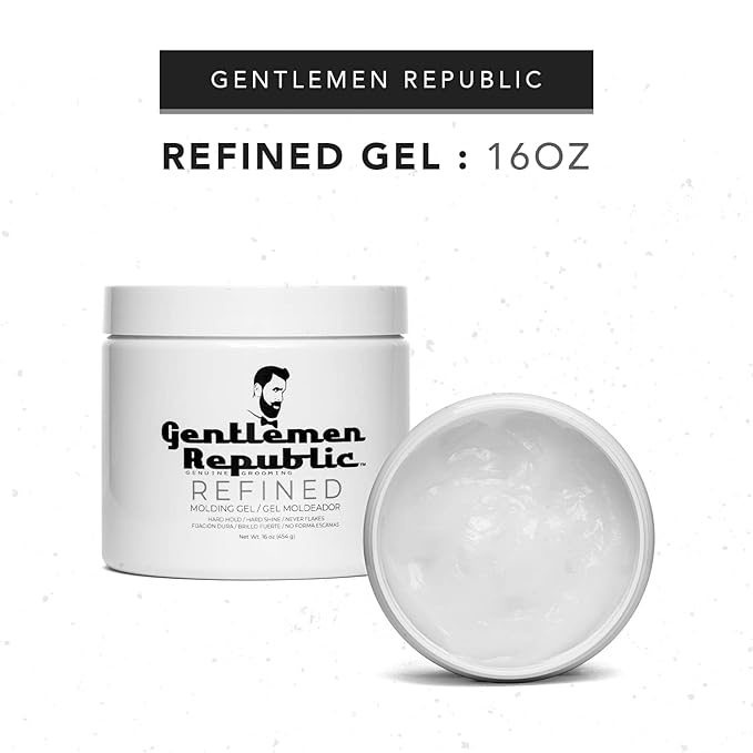 Gentlemen Republic Refined Hair Gel for Men 16oz - Professional Formula for 24 Hr Shine and Strong Hold, Humidity Resistant Styling Gel for hair, 100% Alcohol-Free and Never Flakes, Made in USA - 2pk