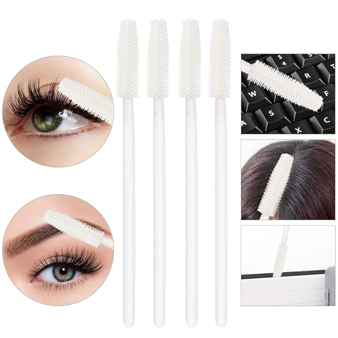 MyAoKuE-UP 100pcs Silicone Mascara Wands Disposable Eyelash Brushes Wand for Extension Makeup Brush Tool Bulk (Silicone All White)