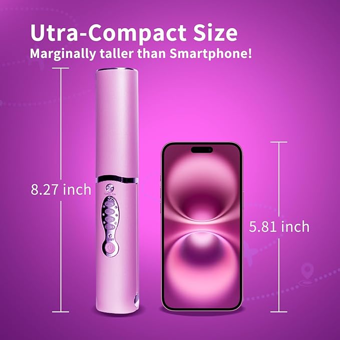 Small Titanium Flat Iron for Short Hair, Mini Cordless Hair Straightener and Curler for Travel, Dual Voltage, Portable, Rechargeable, Fast Heating, 5000mAh Battery, 3 Temp Settings(Shocking Pink)
