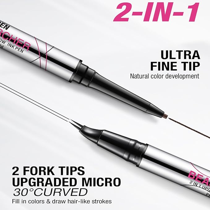 Curved Eyebrow Pen, Eyebrow Pencil Dual-Ended with 2-Fork Tip for Women, Effortlessly Creates Natural Hair-Like Brows, Lasts All-Day Waterproof & Smudge-Proof Formula (#5 BLACK)