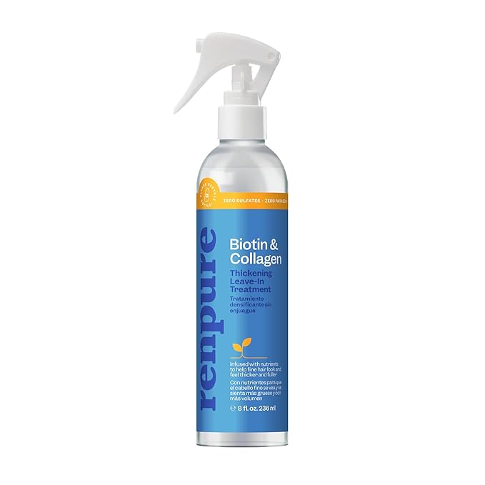 Renpure Biotin & Collagen Leave-In Conditioner Treatment - For Fuller, Thicker Looking Hair That Shines - For Fine, Thin or Limp Hair - Vitamin B7 (Biotin), Collagen - 8 Fl Oz