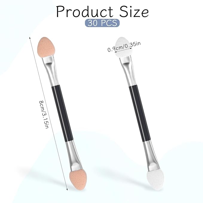 Disposable Eyeshadow Applicators, 30 PCS Dual Sides Eye Shadow Applicator Sticks Double Head Eyeshadow Applicators Eye Shadow Sponge Brushes Makeup Applicator Tool for Women Girls（Black，3.1 Inch）