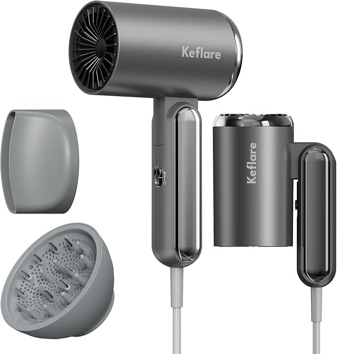 Hair Dryer 1800W Ionic Fast-Drying with Diffuser & Concentrator Nozzle for Curly Hair, Mini Blow Dryer with Compact Design, Foldable, Lightweight, Portable for Home & Travel