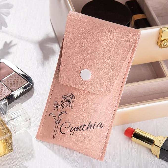 callie Personalized Birth Flower Makeup Brush Set, Custom Travel Cosmetic Makeup Brush Set with Bag Holder Case, Birthday Gift for Women (8 Brushes)