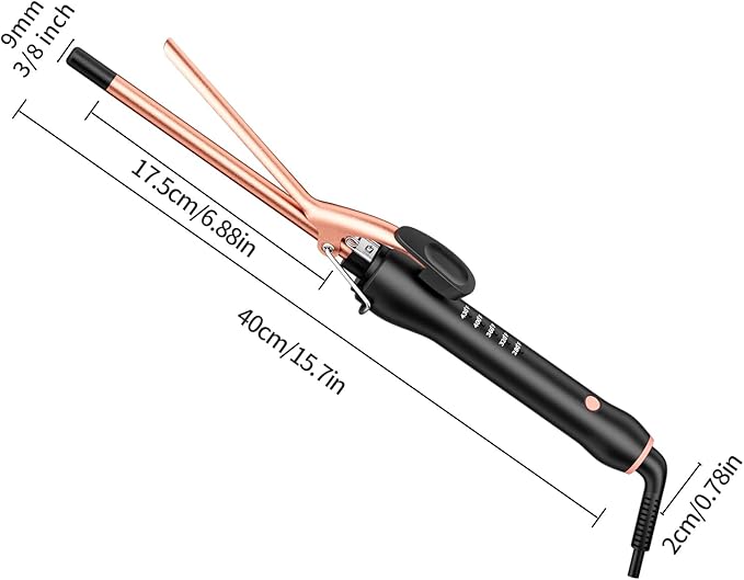 3/8 Inch Small Curling Iron Wand for Short & Long Hair, Ceramic Small Barrel Curling Iron 9mm Thin Curling Wand for Tight Curls with 5 Adjustable Temperature, Heat Resistant Glove Included