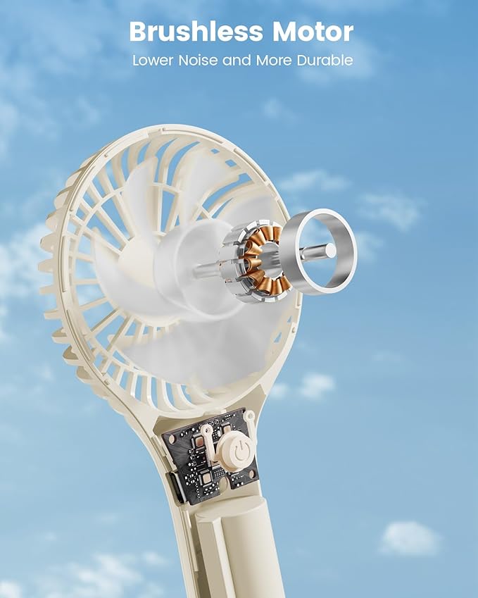 Portable Mini Fan - Powerful Personal Handheld Fan with 3 Speeds, Cute and Small, USB Rechargeable for Travel/Lash/Makeup/Outdoor/Home, Beige