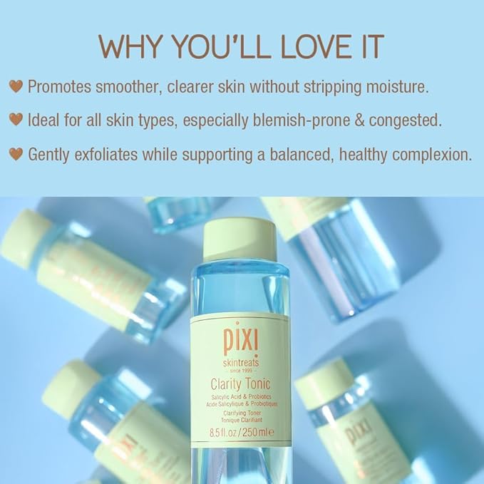 Pixi Beauty Clarity Tonic 100ml, AHA & BHA Toner | Minimize Pores, Promote A Clearer, Healthier Complexion, 3.4 Fl Oz