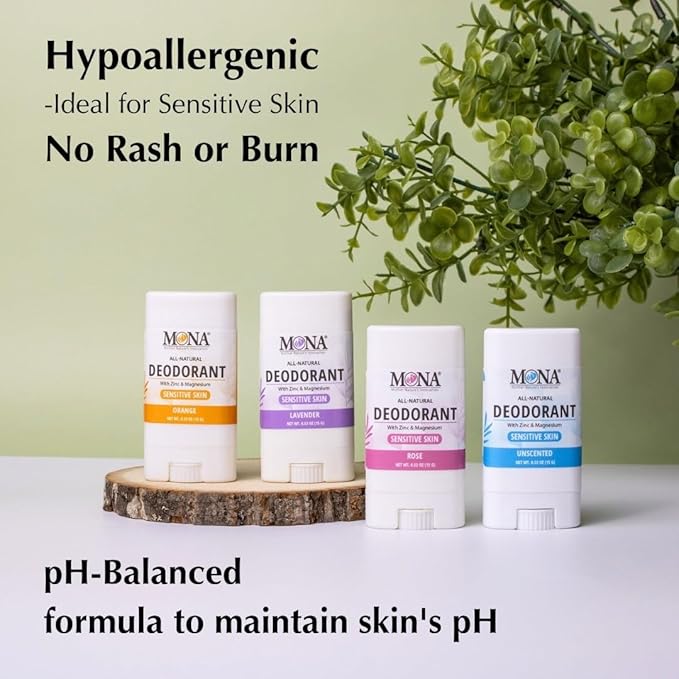 MONA All Natural MINI DEORORANT For Women & Men | Vegan & Safe for Sensitive Skin | Aluminum & Baking Soda free Deodorant with All Natural Fragrance | (Travel 4-Pack VAR-1 (0.53 Oz each))
