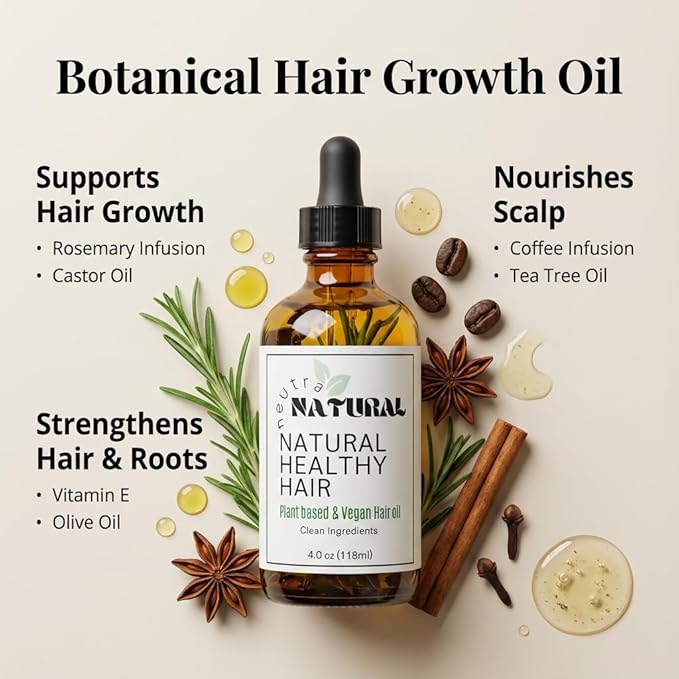 Scalp Oil, Hair serum,Botanical Blend Rosemary Hair Growth Oil with Castor Oil and Vitamin E for Thicker-Looking Hair, Plant-Based, Vegan