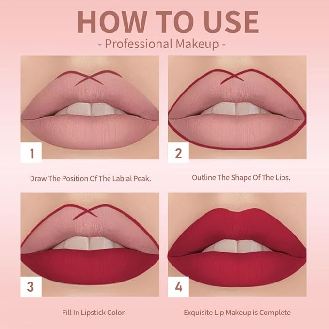 Deep Red Liquid Lip Liner Stain, 24 Hour Longwear Matte Lip Tint Liner, Waterproof Transfer-proof Lip Lipstick Lip Liner, All Day Stay Lip Stain 12#