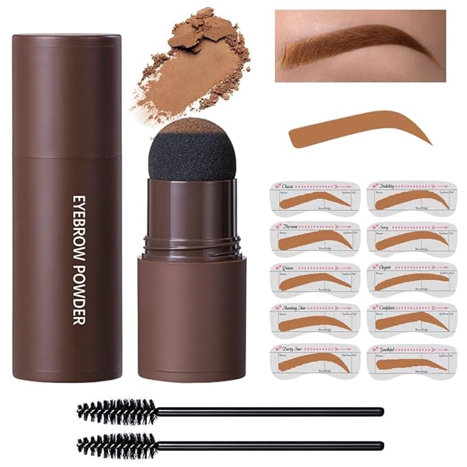 Eyebrow Powder Stamp Stencil Set, Eyebrow Stencils Shaping Kit, Long-Lasting Soft and Natural Eyebrow Powder for Women Girl, Includes Brush&Stencils, (A01#Light Brown, 1 Kit)