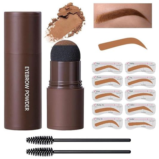 Eyebrow Powder Stamp Stencil Set, Eyebrow Stencils Shaping Kit, Long-Lasting Soft and Natural Eyebrow Powder for Women Girl, Includes Brush&Stencils, (A01#Light Brown, 1 Kit)