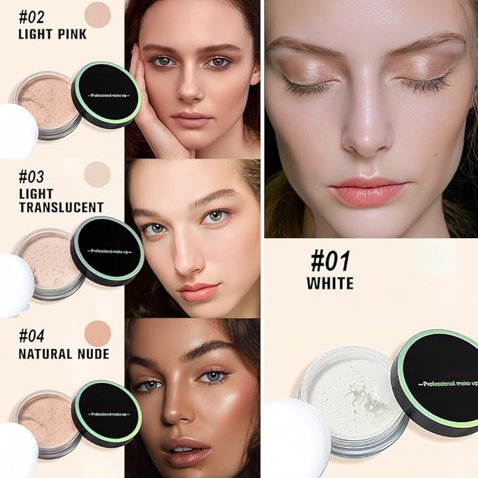 Kaely Longwear Loose Setting Powder, Face Finishing Powder Long Lasting Waterproof, Polvo suelto Face Brightener Makeup, Soft Matte Finish, Vegan & Cruelty-Free, 01 White
