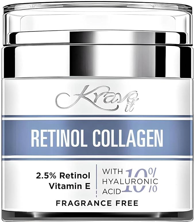 2.5% Retinol Collagen Face Moisturizer Cream, Natural Anti Aging Cream with 10% Hyaluronic Acid, Vitamin E. Clean Beauty, Anti Wrinkle Face Cream for Women, Fragrance Free,1.7 Fl. Oz