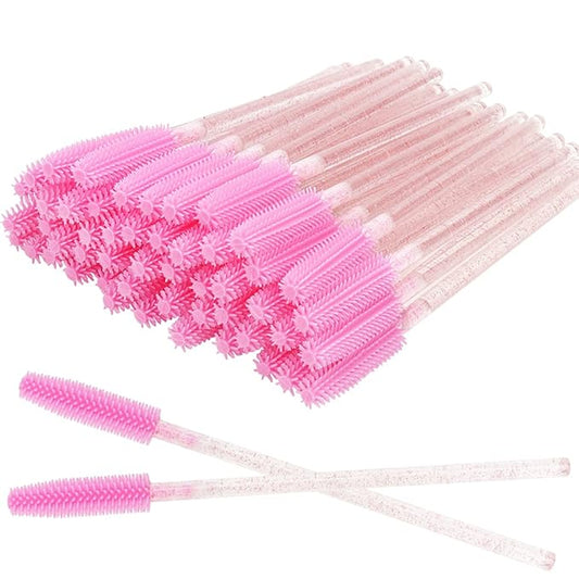 Pack of 100 Disposable Silicone Eyelash Extension Spoolie Brush Mascara Brushes Wands Applicator (crystal all pink)