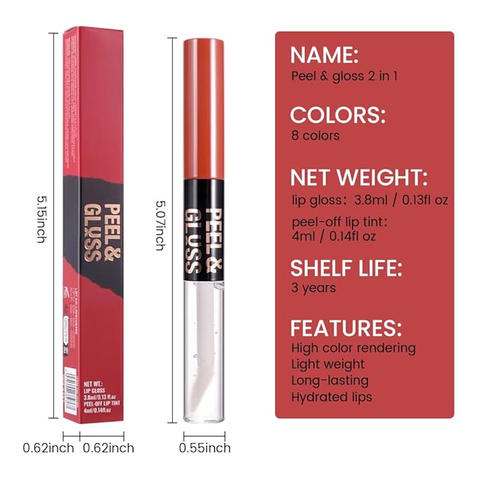 Light Orange Peel off Lip Stain Lip Oil Dual Ended Combo Set with Tweezer, 2 in 1 Lips Liner Stain Oil Long Lasting Waterproof, High Pigmented Flawless Lips Tint Stick Not Faded Vegan & Cruelty-free