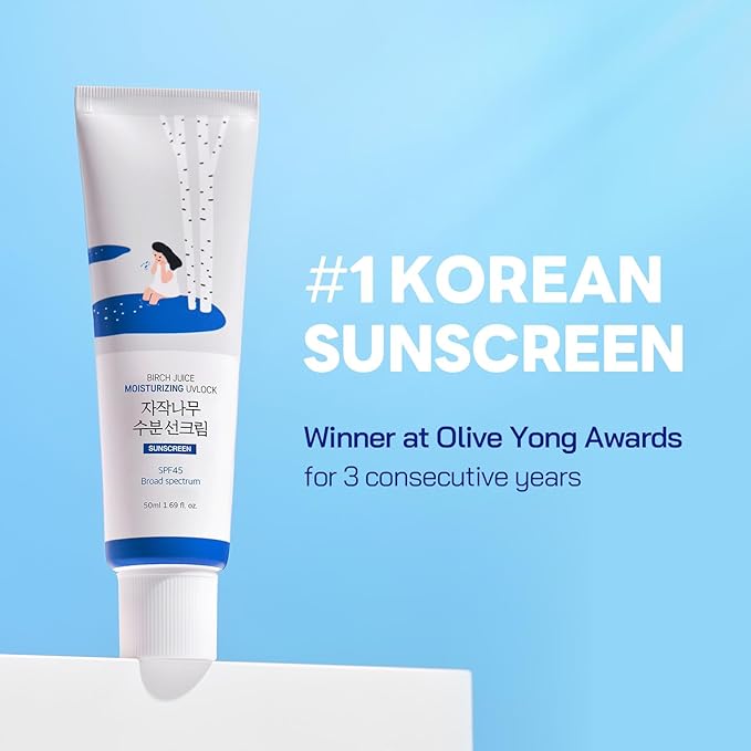 ROUND LAB Birch Juice Moisturizing UV LOCK SPF 45 | NBC No1 SPF, Glow Sunscreen for Daily Skincare, Non-toxic, UV Protection, Lightweight, Oil-Free, Organic, Korean Sunscreen (1.69 Fl Oz)