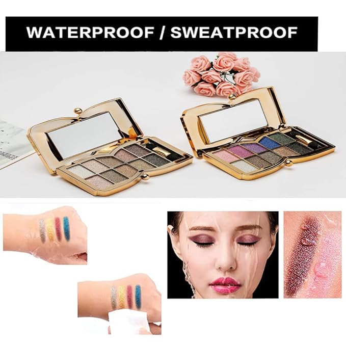 Glitter Eyeshadow Palette Makeup Set,10 Colors Shimmer Eyeshadow Palette Gold Eyeshadow Highly Pigmented Long Lasting Waterproof Sweatproof Professional Nude Eyeshadow