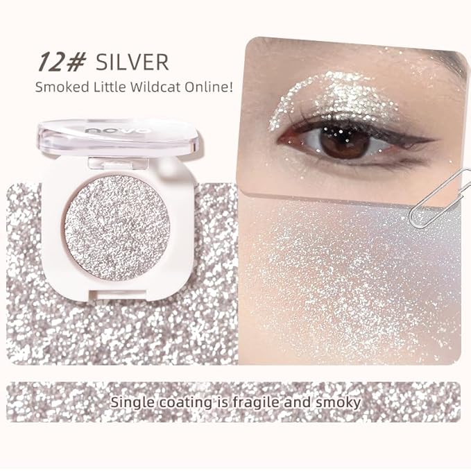 Ultra-Fine Pressed Pigment Single Eyeshadow – Lightweight, Highly Blendable Formula Frosted Silver Sparkle Eye Shadow, 12 Rich Matte/Shimmer Shades for Makeup, Vegan & Cruelty-Free (#12 Cold Brew)
