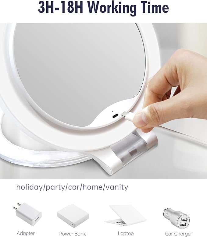 FASCINATE Magnifying Mirror 30X 1X Double Sided Magnification Makeup Vanity Mirror Rechargeable Lighted Mirror with 3 Color Setting Adjustable Rotation LED Vanity Desk Mirror