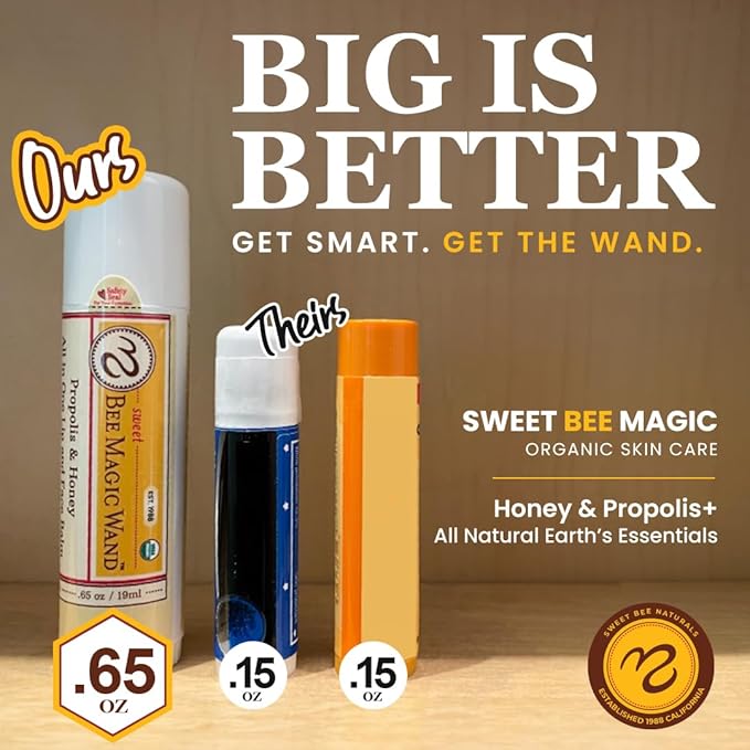 Sweet Bee Naturals Magic Wand - Certified Organic Lip and Face Moisturizing Wand - Natural Chapstick and Balm Stick for Dry Skin and Lips, Non Petroleum Jelly for All Ages and Skin Types, Pack of 3