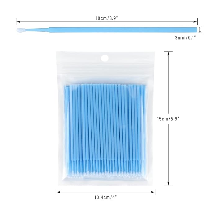 G2PLUS Micro Swabs - 100pcs Cotton Swabs for Makeup, Blue Disposable Applicators Brush for Nails, Eyeliner and Lash Tech Supplies