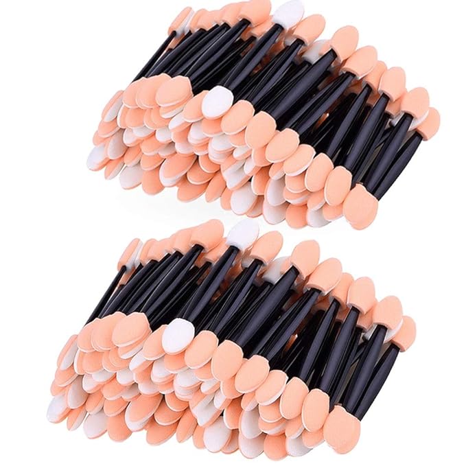 200 Pack Disposable Eyeshadow Brush Sponge Tipped Oval Makeup Tool Dual Sides Eyeshadow Brush Comestic Applicator for Girls Lady Women Daily Beauty(Black)