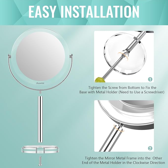 Auxmir 1X/ 30X Magnifying Mirror, Makeup Mirror with Tweezer, Double Sided Round Vanity Tabletop Mirror, 360° Rotation Portable for Dressing Table Desk Bathroom Bedroom Travel, Clear