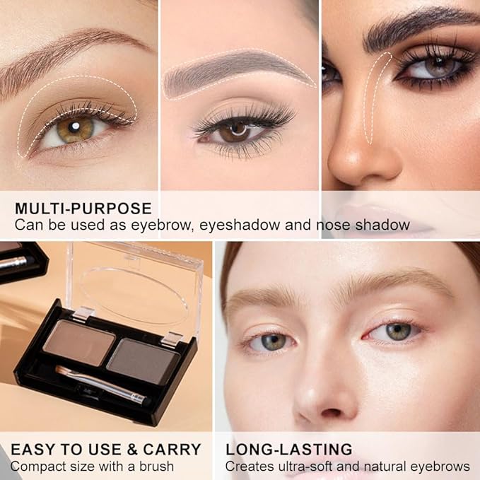 Eyebrow Powder Kit, Long-Lasting Waterproof Two Colors Matte Brow Powder, Eye Brow Powder for Women with Double-ended Eyebrow Brush, Purse-Friendly Compact (A01# Light Brown+Grey, 1Pcs)