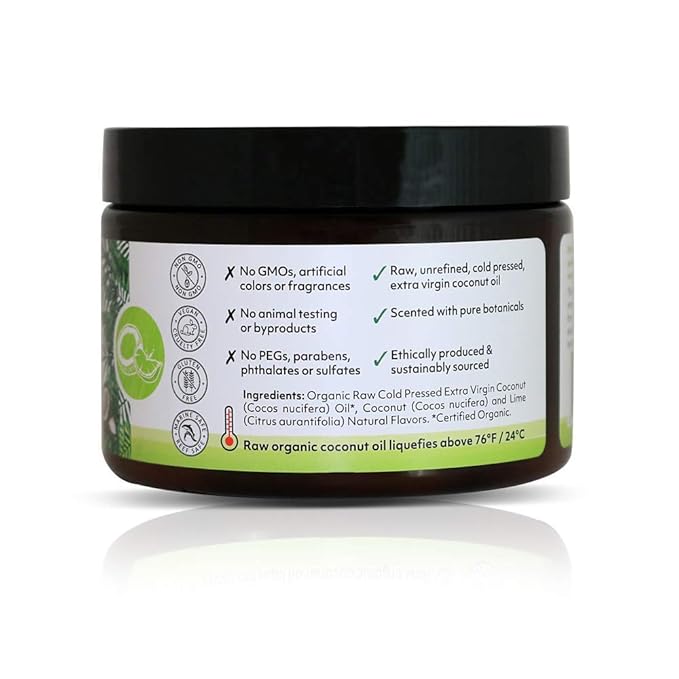 Organic Fiji Raw Cold Pressed Coconut Oil for Hair, Skin, Face & Body | Relaxing Massage Oil | Coconut Lime,12 oz for Women Men & Baby