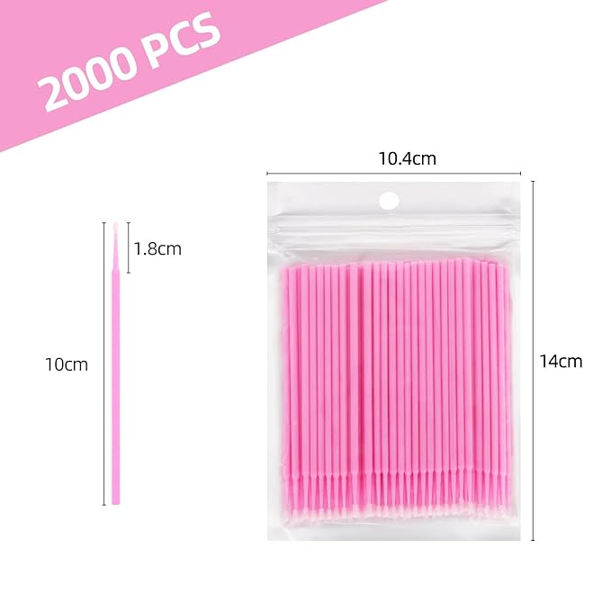 Tbestmax 2000 Pcs Micro Applicator Brush, Micro Swabs, Disposable Eye Lashes Mascara Wands for Eyelash Extension - Pink