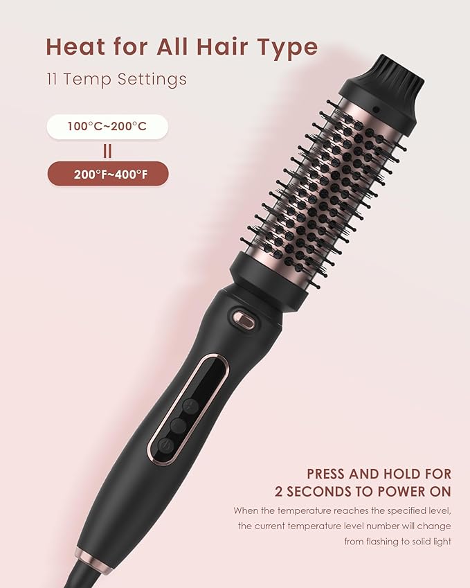 Thermal Brush 3 in 1 Set Ionic Heated,1.25"&1.5"&1.75" for Blowout Look Hot Hair Curling Iron Brush with 11 Temp Settings Digital Display Fast Heated for Women Volume & Smoother Portable (Pink)