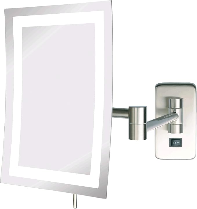 JERDON Rectangular Wall Mount Makeup Mirror - Direct Wire Makeup Mirror with 5X Magnification and LED Lights - Nickel Finish - Model JRT710NLD