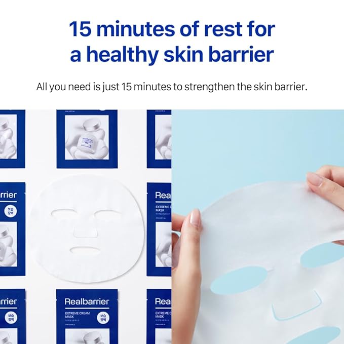 Real Barrier | Extreme Cream Face Sheet Mask | Skin Barrier Repair | Face Masks Skincare | Moisturizing & Hydrating for Dry and Sensitive Facial Types | Facial Moisturizer | Korean Mask | 10 Sheets