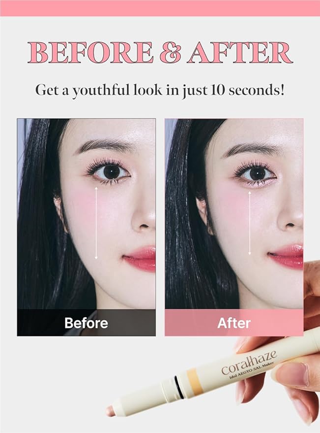 CORALHAZE Idol AEGYO-SAL Maker 05 Dreamy Rose, 2-in-1 Under-Eye Highlighter and Contour Liner for Bright, Voluminous Eyes, Long-Lasting, Smudge-Proof Shimmer Stick with Natural Glow, Korean Beauty