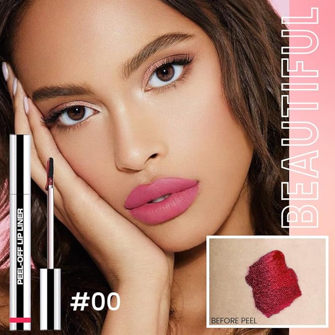 2Pcs Delicate Pink & Pinkish Red Liquid Matte Lip Liner Stain Peel Off with Tweezer, Long Lasting Waterproof Matte Lipstick Lip Gloss Tattoo for Women, Transfer-prof Lip Tint Makeup for All Skin Types