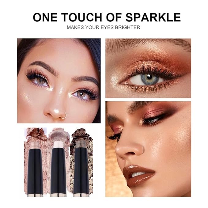 Gold Eyeshadow Stick Makeup, Long-Lasting Waterproof Eye Shadow Pencil, Hypoallergenic Smudge-Proof Glitter Primer Palette Shimmer Eyeliner, Easy to Blend Eye Make Up