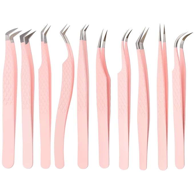 Pink Dolphin-shaped Eyelash Tweezers for Extensions - Curved, Fine, Angled