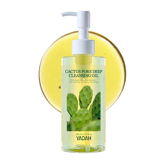 YADAH Cactus Pore Deep Cleansing Oil (6.76 Fl Oz) – Lightweight Daily Facial Cleanser & Daily Makeup Remover with Cactus Seed Oil for Pore Purifying & Balanced Skin, Double Cleansing Korean Skincare