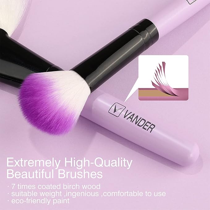 Vander Makeup Brushes, 32Pcs Professional Premium Synthetic Makeup Brush Set with Case, Eyeshadow Foundation Blending Face Contour Cosmetic Brush Travel Make up Brushes Set for Women, Girl (Purple)
