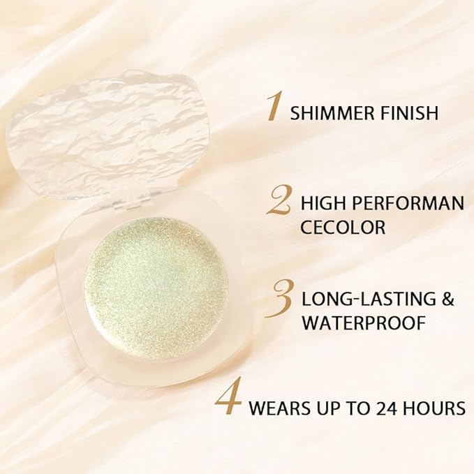 Light Green Cream Glitter Shimmer Metallic Eyeshadow Palette Makeup, Natural Single Mini Instant Holographic Eyeshadow For Women, Sombras Crema Para Ojos, Talc, Paraben & Cruelty Free