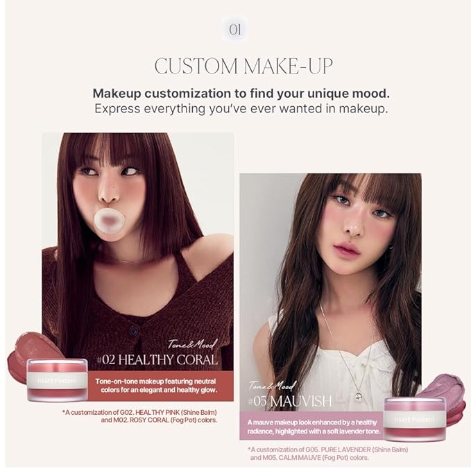 Heart Percent Dote On Mood Custom Lip & Cheek, Matte (Fog Pot) + Glow (Shine Balm) Dual Type Multi-use Blush & Lip Tint [#02. Healthy Coral]