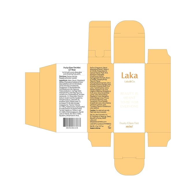 Laka Fruity Glam Lip Tint Mini, Glowing Lip Stain with Wide Color Spectrum, Hydrating & Lightweight Texture, Long-Lasting Bold Stain, Non-Sticky, Vegan, K-Beauty (127 Rose)