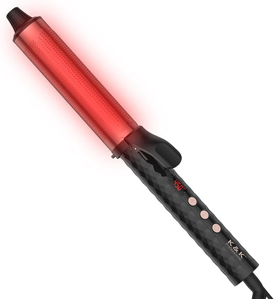 K&K 1.5 inch Infrared Professional Infrared Hair Curling Iron Heater Ceramic Barrel That Stays Hot 1.5 Inch Hair Iron Curler for Health Curls International (Black, 1.5 Inch)