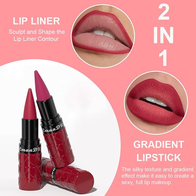 3 Colors Gradient Lip Liner Set, Long Lasting Matte Finish Lipstick Combo for Shaping & Sculpting Lips, Retractable Highly-Pigment Smooth Defined Cream Lip Pencil Kit for Women (#2,#3,#4)