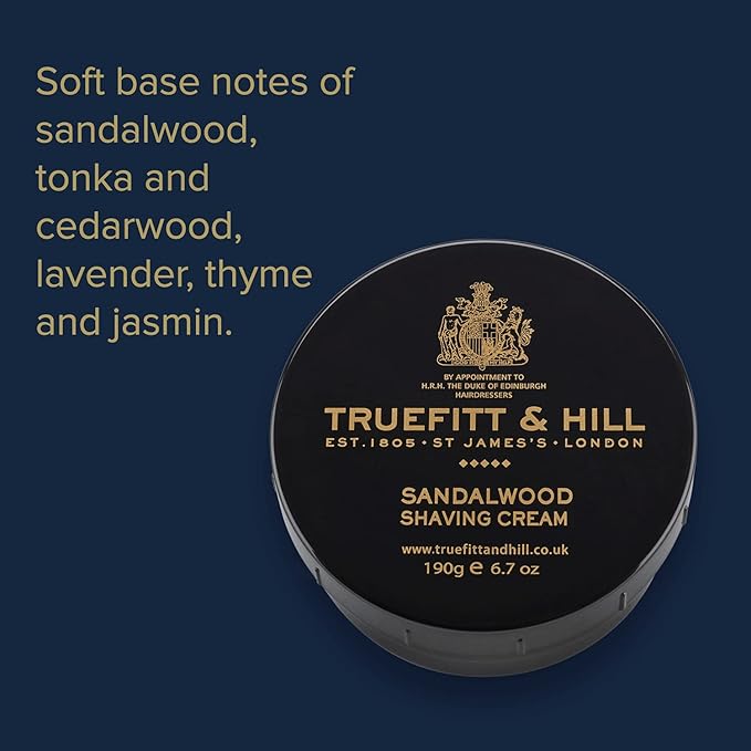 Truefitt & Hill Shaving Cream Bowl - Sandalwood | Smooth Glide for Incredibly Close, Yet Comfortable Hydrating Shave, 6.7 ounces