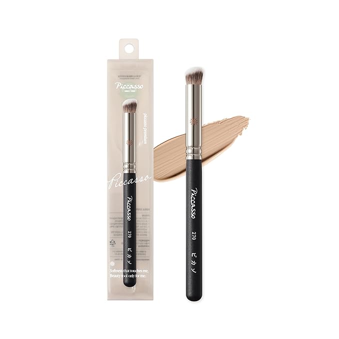 Piccasso 270 Concealer Brush – Large Angled Brush for Face Makeup, Under Eye Concealer, and Liquid Blush, Soft Bristles for Cream and Liquid Products, Korean Makeup Brush for Pore Coverage