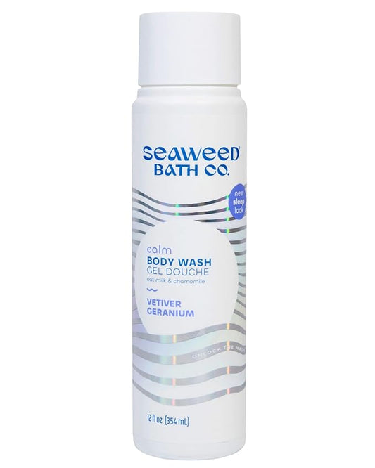 Seaweed Bath Co. Calm Body Wash - Vetiver Geranium - Hydrating Foaming Cleanser with Soothing Oat Milk & Chamomile - Vegan, Paraben and Sulfate Free Shower Gel - 12 oz